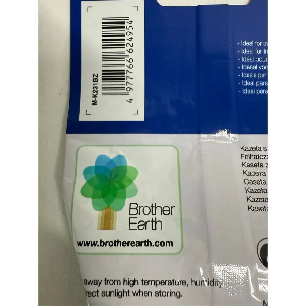 New Brother M-K231BZ Thermal Tape Cassette 12 mm Black on White 8m